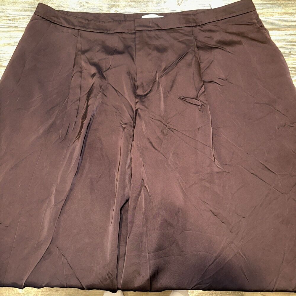 Vince Brown Satin Pleat Front Wide Leg Trousers. Size 18. NWOT. P - Picture 2 of 11